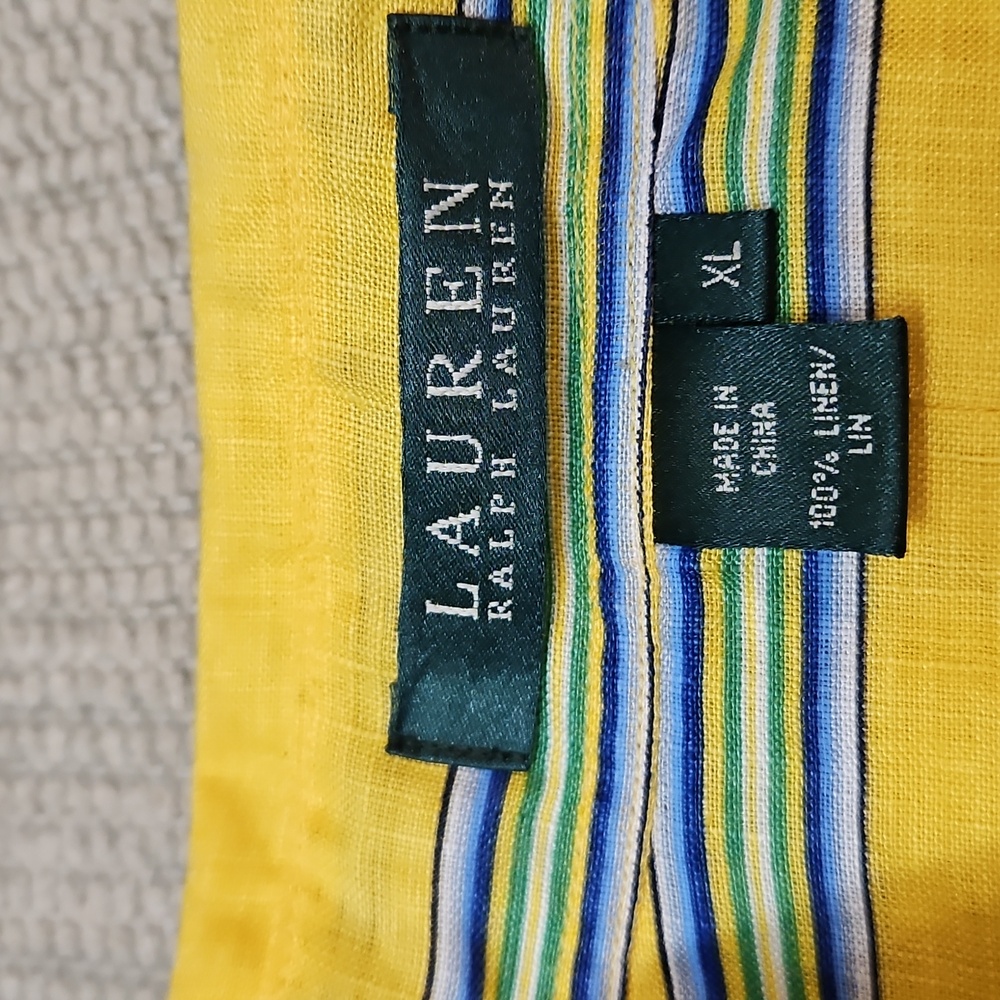 Lauren Ralph Lauren 100% Linen Button Up Shirt Women's XL Stripes Yellow - Picture 3 of 10